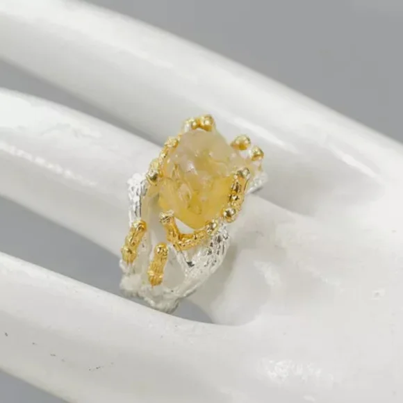 Large raw natural Citrine solitaire sterling ring sz 7 - Picture 8 of 12
